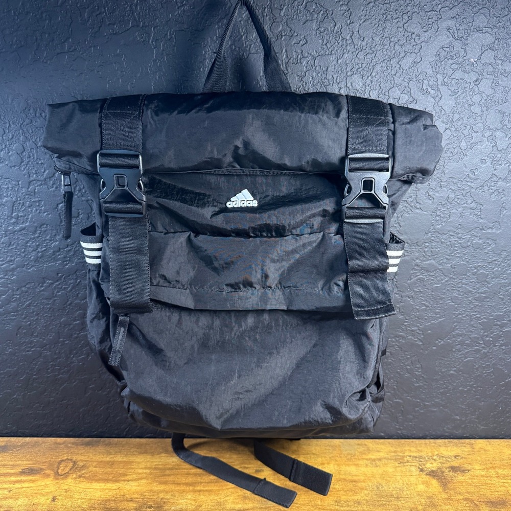 Adidas Roll-Top Buckle Black Nylon Backpack Mens Unisex OSFA‎